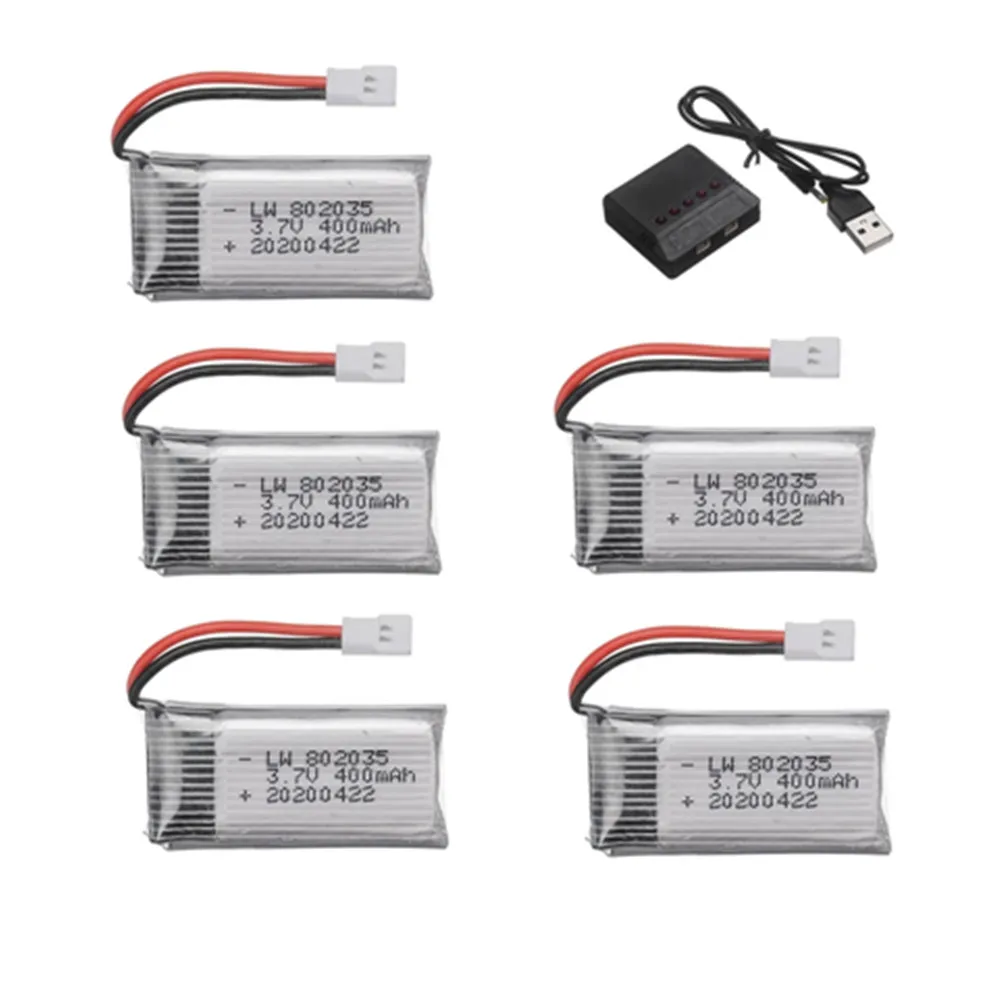 3.7V 400mAh Lipo Battery 3.7v 802035 Battery Charger Set For X4 H107 H31 KY101 E33C E33 U816A V252 H6C RC Drone Spare Parts rechargeable lithium batteries battery charger