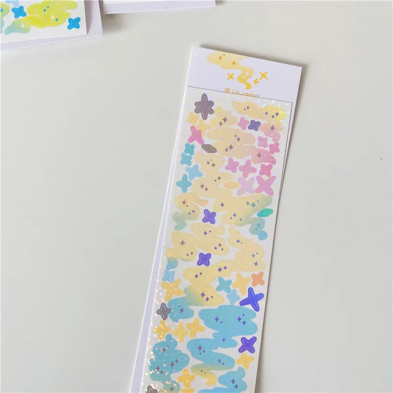 Korean Ins Rose Ribbon Laser Kawaii Sticker Scrapbooking Deco Stick Idol  Card Happy Planning Stationery Decoration