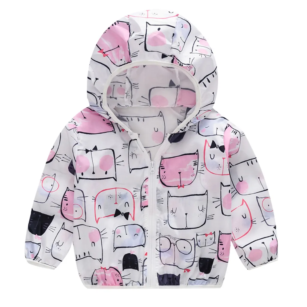 1-5Y Baby Jackets Summer Sunscreen Toddler Kids Baby Grils Boys Jacket Long Sleeve Cartoon Print Zipper Hooded Outerwear Clothes baby jacket