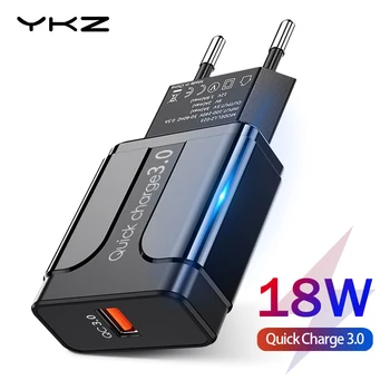 

YKZ Mobile Phone Charger Quick Charge QC 3.0 4.0 18W Fast Charging EU US Plug Adapter Wall USB Charger For iPhone Samsung Xiaomi