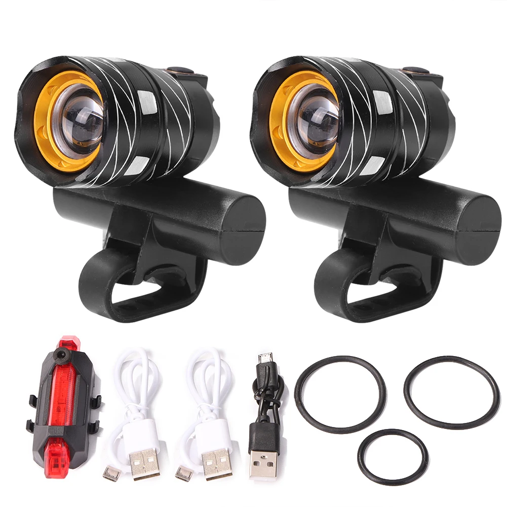Mountain Bike USB Rechargeable Lights Set Waterproof Bicycle Rotatable Zoom Headlight Night Ridding Warning Taillight Cycling | Спорт и