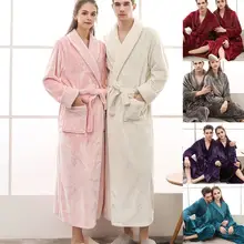 Кимоно халат ночная рубашка зимняя плотная теплая фланелевая пара влюбленных большой длинный банный халат одежда для сна с передними карманами