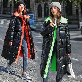 

New Winter Down Padded Jacket Loose Over The Knee Ladies Long Padded Jacket Dirt-resistant Shiny Youth Multi-color Women Jacket