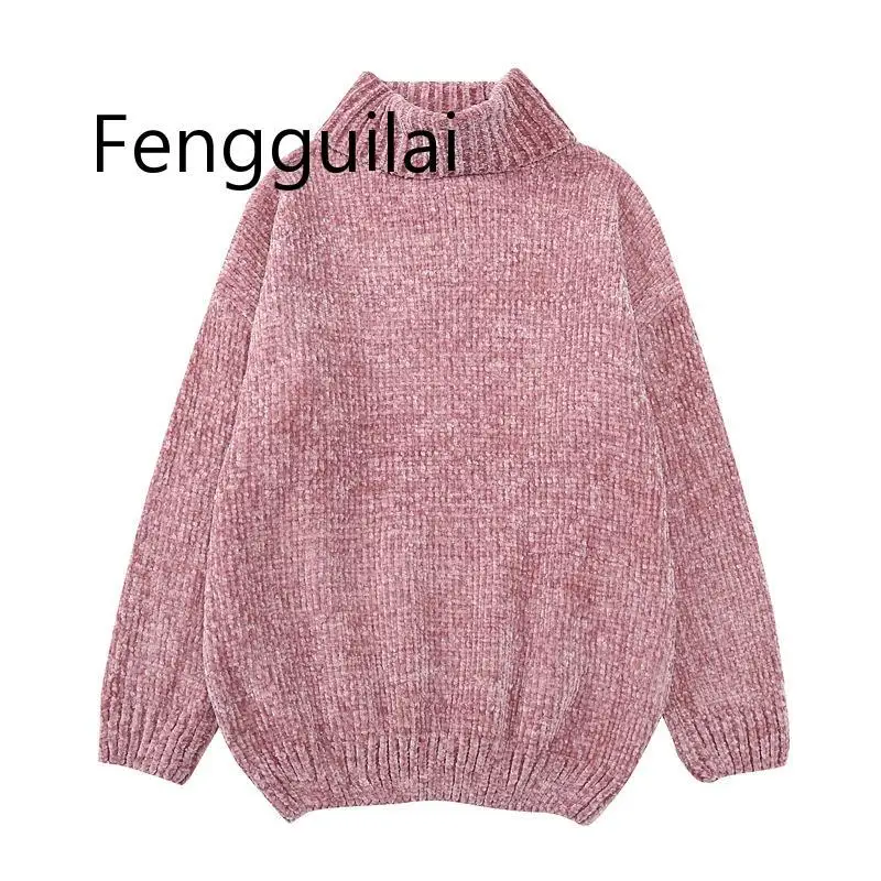 FENGGUILAI Autumn Winter Women Red Sweaters Female Pullovers Long Sleeve Casual Turtleneck Sweater Loose Solid Knitted Jumpers FENGGUILAI Autumn Winter Women Red Sweaters Female Pullovers Long Sleeve Casual Turtleneck Sweater Loose Solid Knitted Jumpers