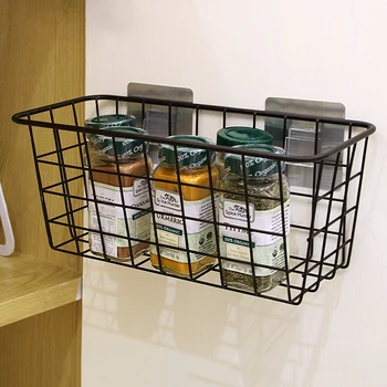 

Creative Home Free Punch Storage Basket Japanese Style Wrought Iron Wall-mounted Kitchen Finishing Bathroom Iron Rack