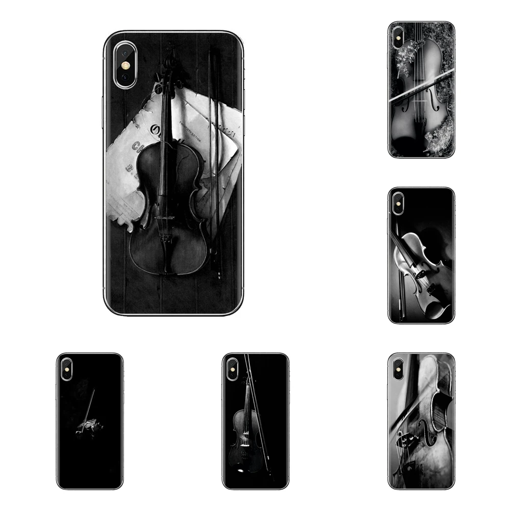 Soft Covers For iPhone XS Max XR X 4 4S 5 5S 5C SE 6 6S 7 8 Plus Samsung Galaxy J1 J3 J5 J7 A3 A5 black violin instrument poster |