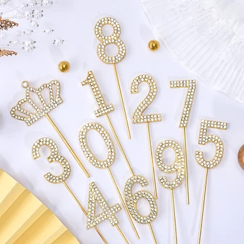 

Cakesmile 1Pcs Gold Diamond-studded Number"0-9" Crown Collection Cake Topper for Party Decoration Dessert lovely Gifts