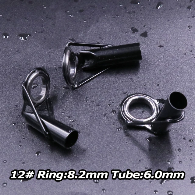 3Pcs Fishing Rod Tip Guides Repair Kit Stainless Steel Frames Ceramics Rings Black Rod Building Guide Eye Building Repair 6#~16# Size12 6.0mm 3Pcs