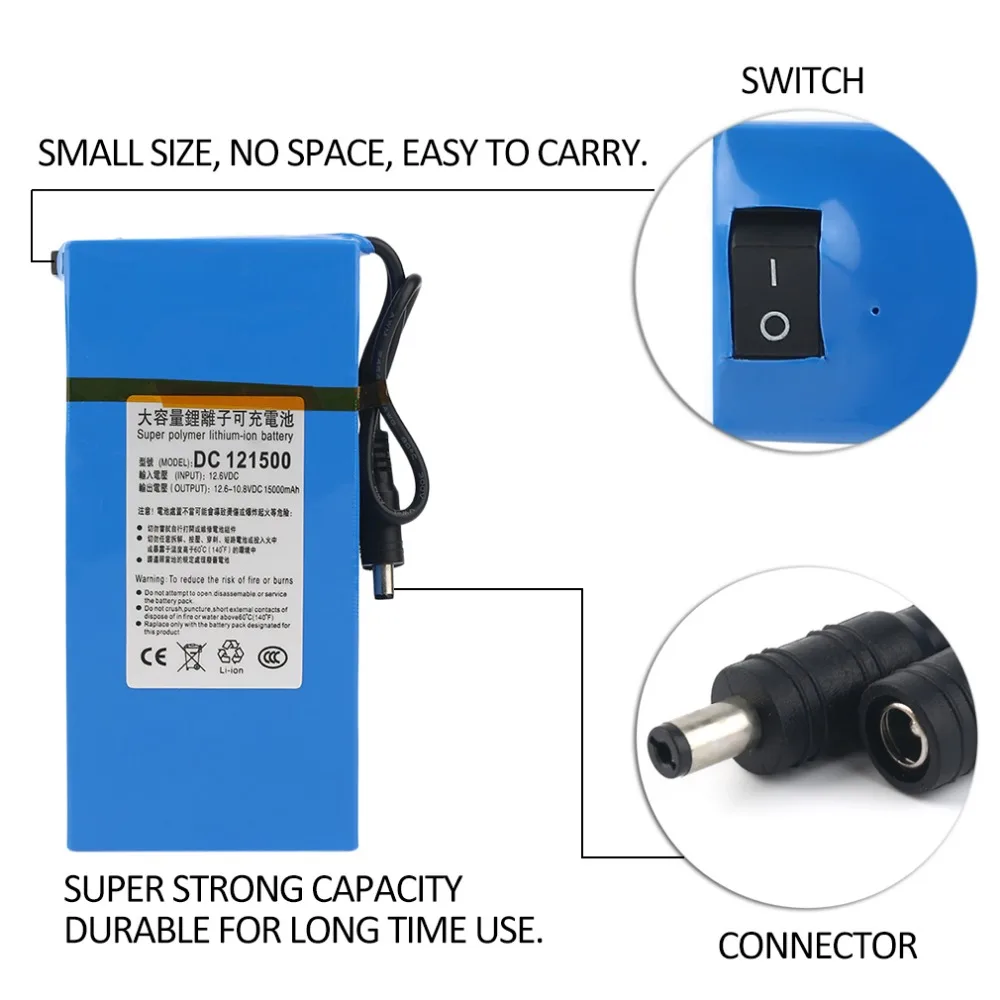 DC12V супер емкость 15000MAH мощный литий-ионный аккумулятор резервный литий-ионный аккумулятор для камеры видеонаблюдения беспроводной передатчик