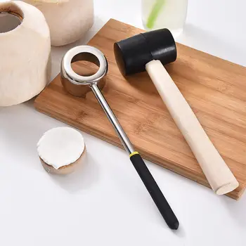 

Coconut Opener Tool Set Stainless Steel Coconut Shell Opener Puncher Rubber Hammer Kitchen Tool With Hammer Easy Operation