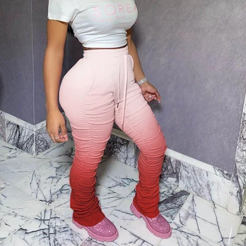 

Fashion Women High Waist Sweatpants 2020 New Gradient Pleated Pants For Women Stacked Flare Female Pants