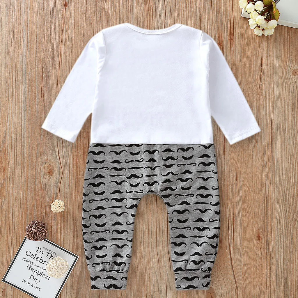 Newborn Infant Baby Boys Clothes Bow Letter baby costume Cartoon Print kombinezon dziecko Romper Fashion Gentleman Jumpsuit