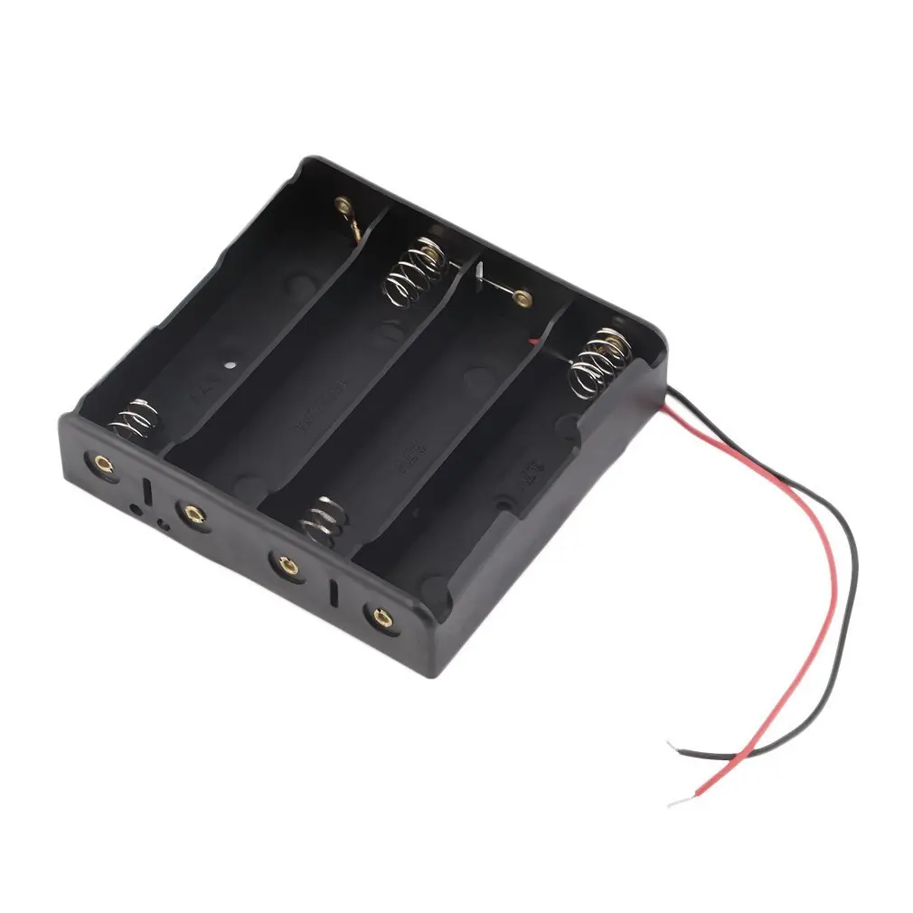 Lot Box Holder For 4 x 18650 Black With Wire Leads Plastic Battery Storage Case 