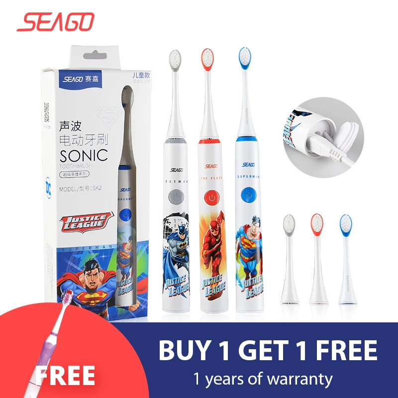 Escova de Dentes Cabeça da Escova Recarregável com 2 Seago Sonic Elétrica Atualizado Criança Segurança Automática Usb Pcs Substituição Sk2