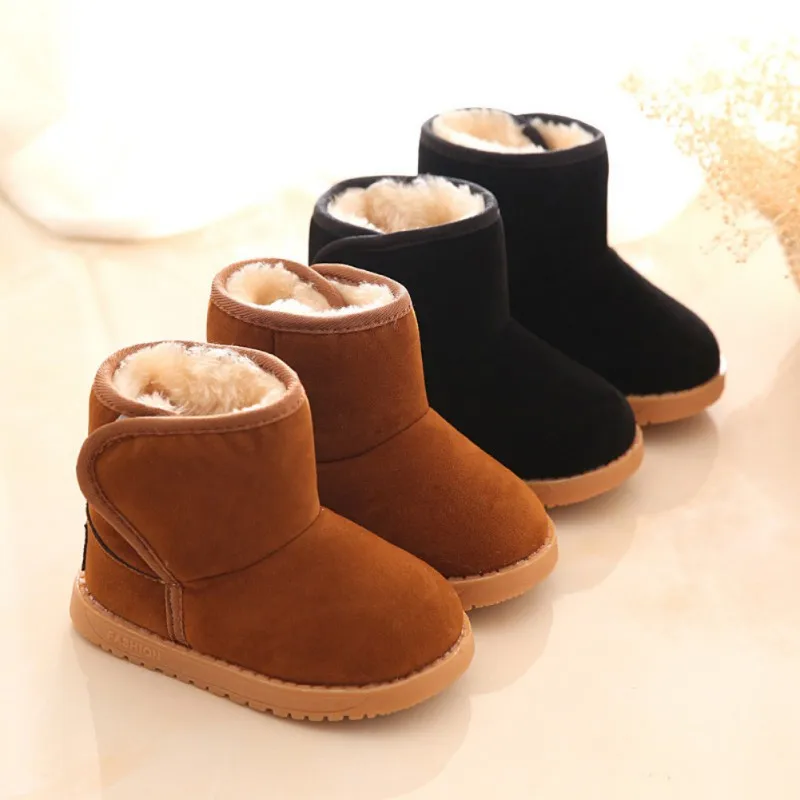 

Winter Children Boys Girls Snow Boots Thick Warm Durable Anti-Slip Solid Color Velvet Hook&Loop Shoes