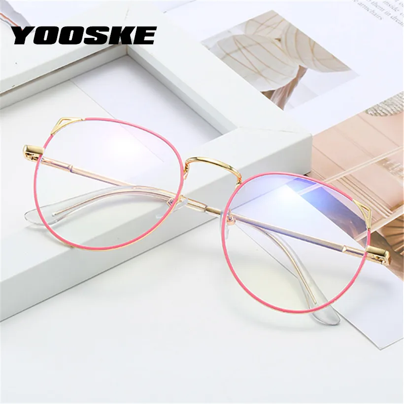 

YOOSKE Cat Eye Metal Finished Myopia Glasses for Women Anti Blue Light Clear Spectacles Shortsighted with Diopter -0.5 to 4.0
