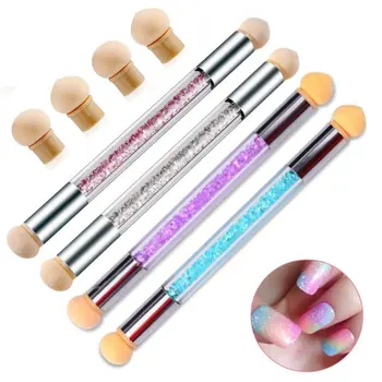 

1Sets Glitter Powder Picking Dotting Gradient Pen Brush + 6 Sponge Nail Art Tools Double-ended Acrylic UV Gel Painting Pen