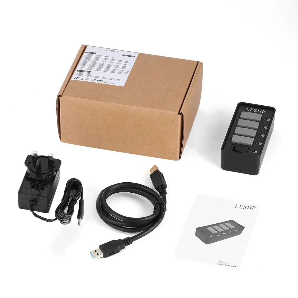 4 порта USB 3,0 концентратор Высокоскоростной 5 Гбит/с USB 3,0 концентратор данных разветвитель со светодиодами и переключателем внешний адаптер питания для ПК ноутбука - Цвет: EU Plug