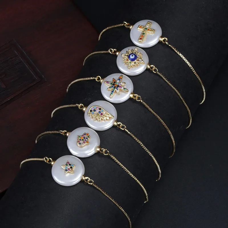 Радужный микс Cz проложили несколько узоров Золото Шарм круглая жемчужная бусина соединитель Изящные звенья регулируемые браслеты для женщин ювелирные изделия