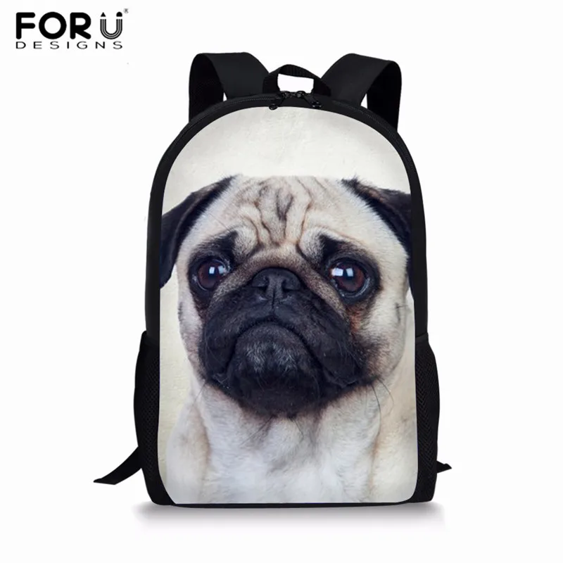 Z3050C FORUDESIGNS Cute Puppy Pug Print School Bags Children Kids Bookbag Girls School Backpack Mochila Kawaii Teenage Satchel - Цвет: Z3050C