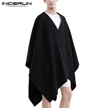

INCERUN Fashion Men Cloak Coats V Neck Punk Style Loose Faux Fleece Jackets 2020 Solid Sleeveless Outerwear Trench Plus Size 5XL
