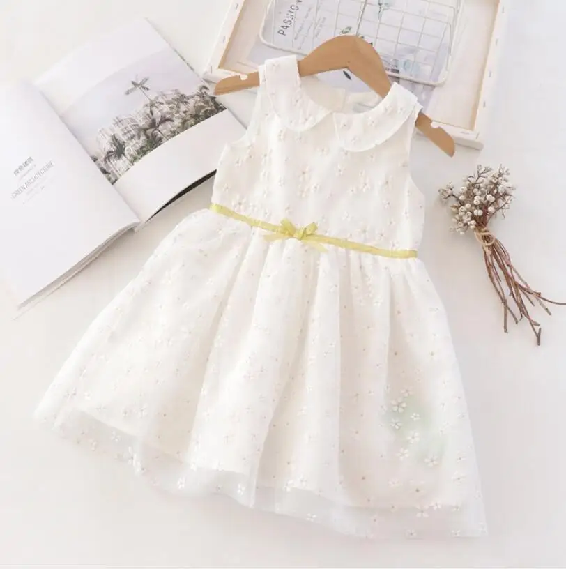 Белое платье с вышивкой для девочек; Весна-лето г.; детское платье принцессы; милая одежда для маленьких девочек; модная детская одежда