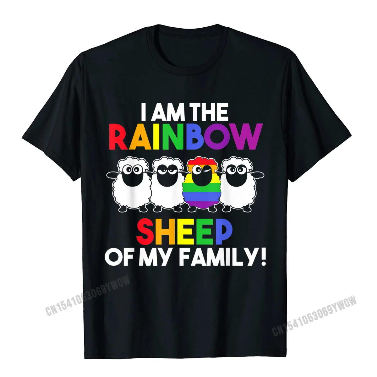 Custom Tops Shirts Dominant Round Neck Fashionable Short Sleeve 100% Cotton Men T Shirt cosie T Shirt Wholesale I am the Rainbow sheep of my family t-shirt__30 black