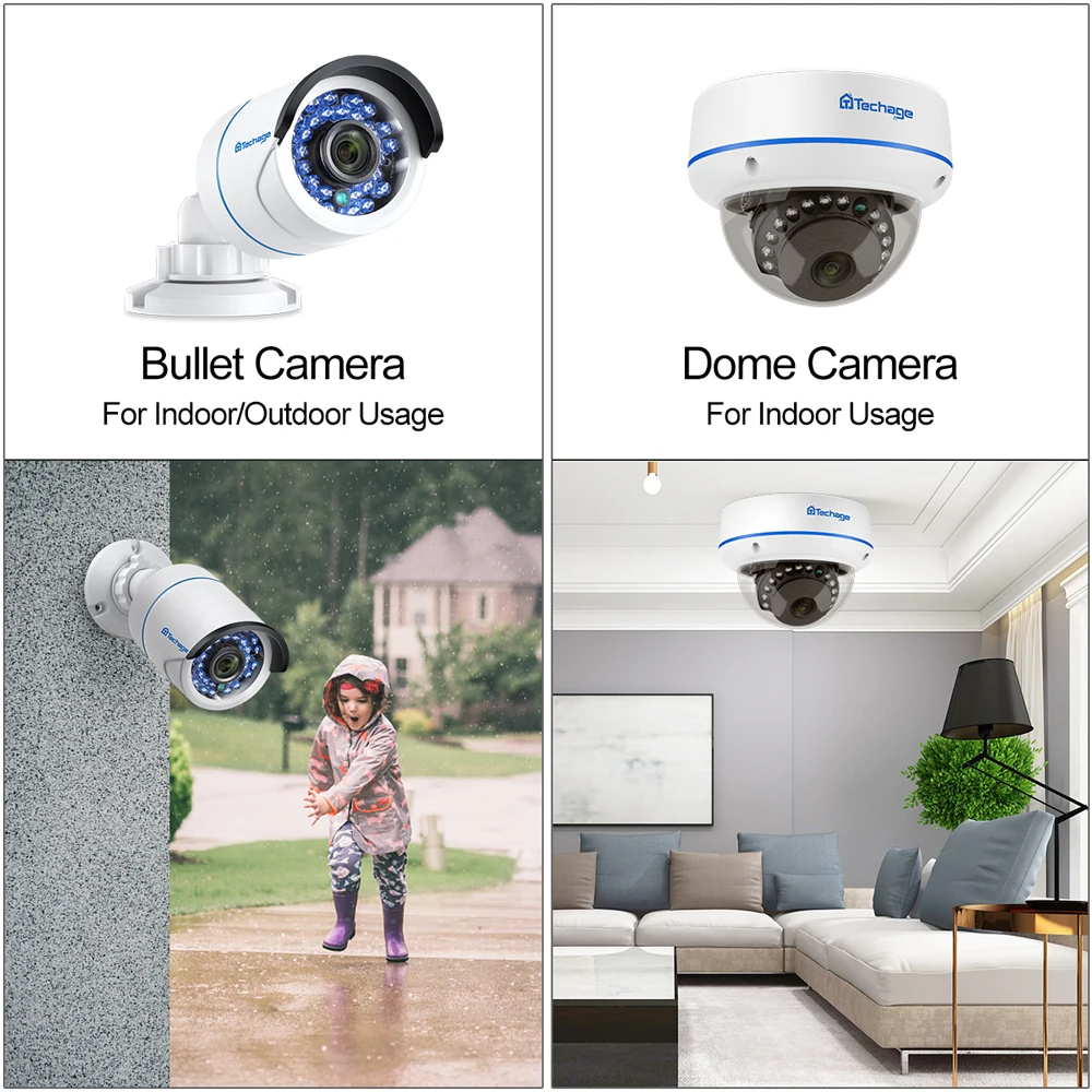 Techage H.265 4CH 2MP POE CCTV система видеонаблюдения для помещений и улицы