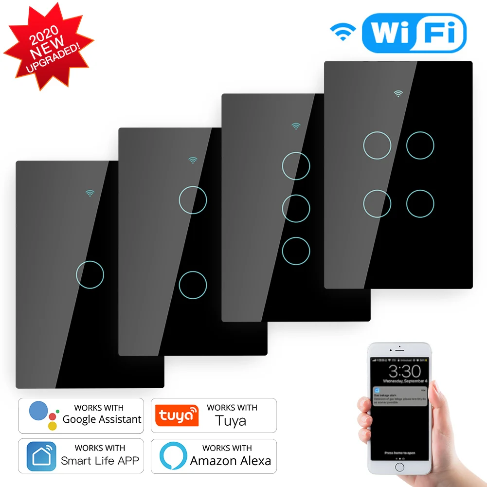 Smart Glass Panel Switch Smart Life/Tuya App Multi-Control Association, Voice Control with Alexa,Google Home,1/2/3/4 Gang