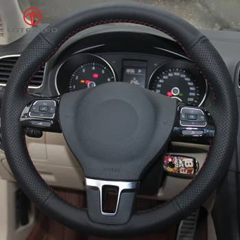 

LQTENLEO Black Artificial Leather Car Steering Wheel Cover for Volkswagen VW Gol Tiguan Passat B7 Passat CC Touran Jetta Mk6 MK5