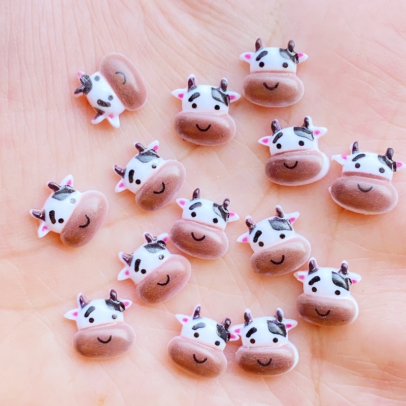 40Pcs New Cute Mini Little Cow Resin Figurine Crafts Flatback Cabochon Ornament Jewelry Making Hairwear Accessories