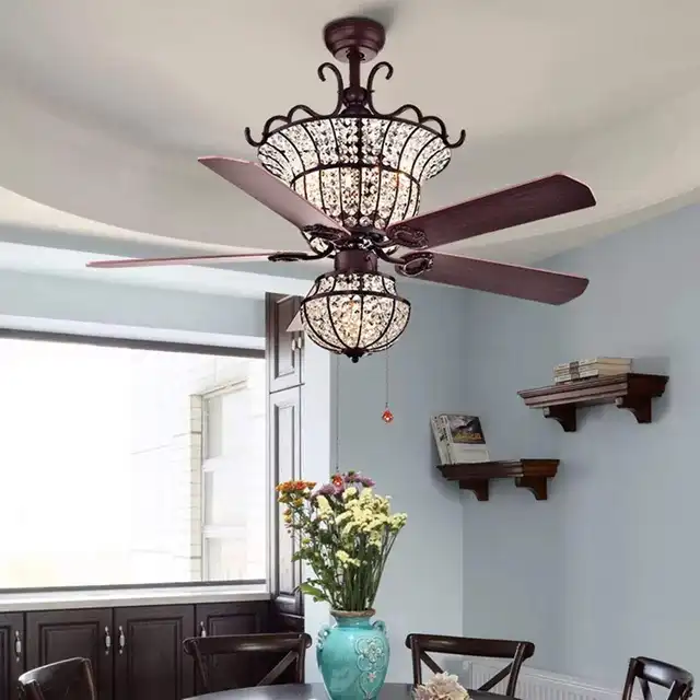 Retractable Crystal Ceiling Fan Light Lamp Led Silver Chandelier