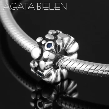 

Hot 925 Sterling Silver fashion Bubble funny Blue CZ Spacer stopper beads Fit Original Pandora Charm Bracelet Jewelry making