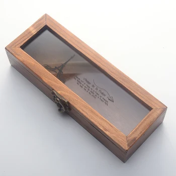

Tower Durable Storage Case Practical Eco-friendly Portable Rectangular Wood Vintage Transparent Lid Office Stationery Pen Pencil