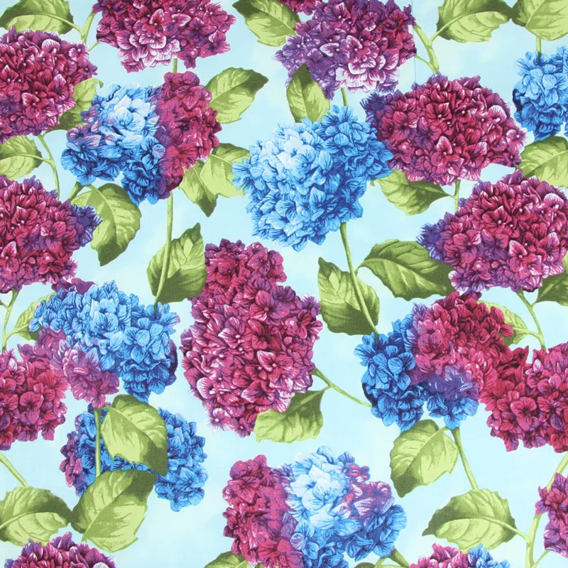 Наполовину ярдовая однотонная хлопковая ткань с фиолетовым синим большим цветком зелеными листьями, ручная работа, сделай сам, одежда, платье, ткань, хлопок, CR-179