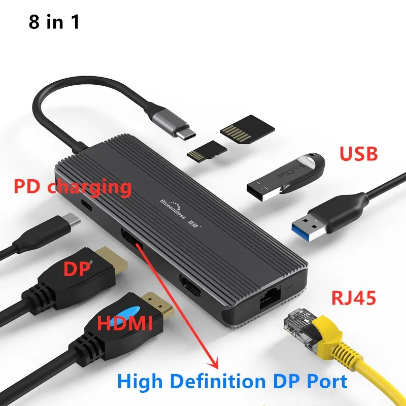 

Multi USB HUB with DP port HDMI 4K VGA RJ45 Adapter to Splitter 3 Port USB-C Type C for MacBook USB hub Laptop docking station