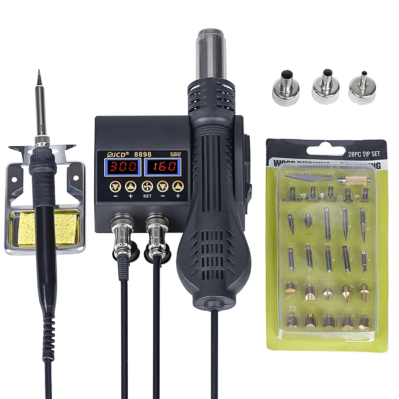 

JCD 2 in 1 Industrial Grade Anti-static Soldering Station LCD Adjustable Temperature to Repair Mobile Phone BGA SMD PCB IC Tools