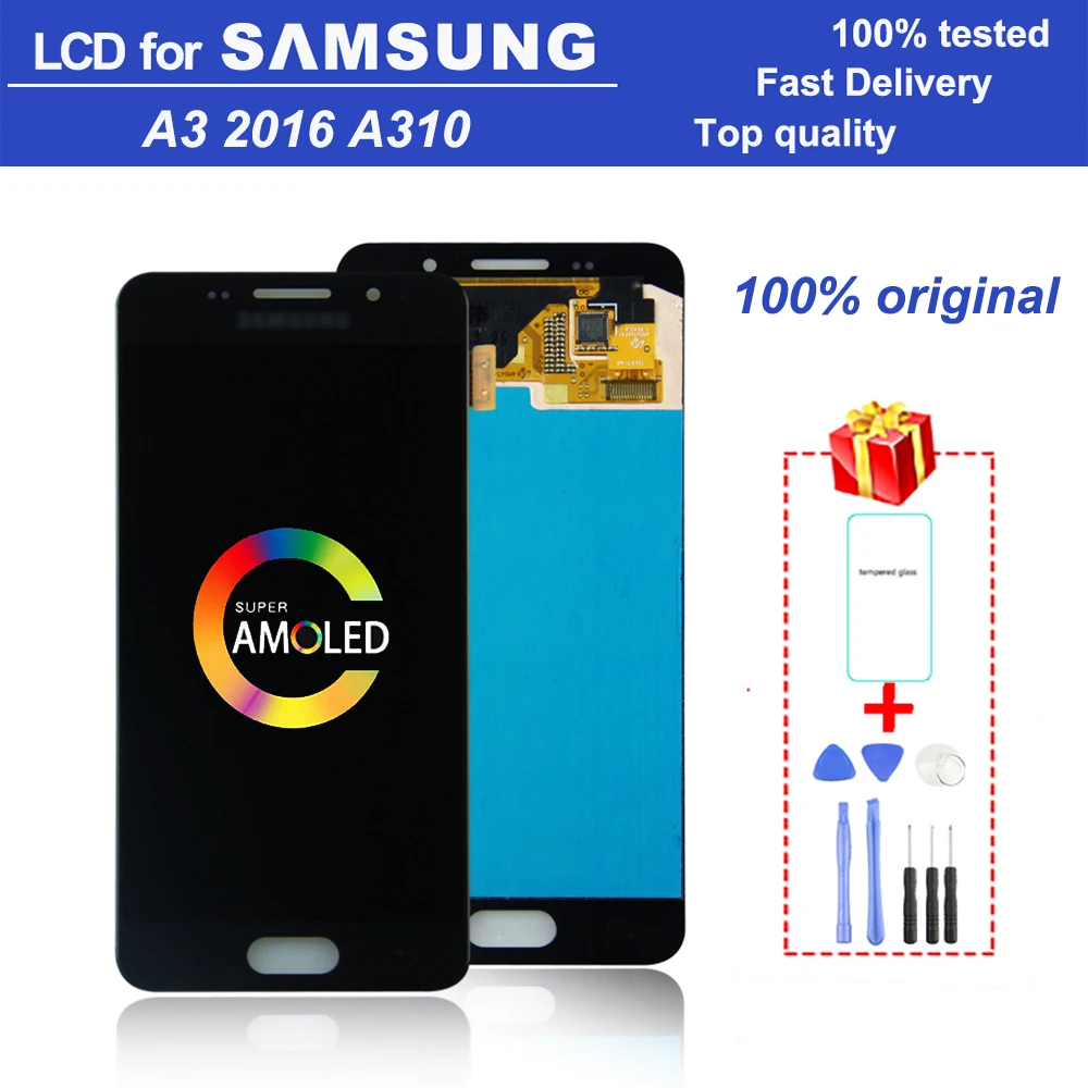 Оригинальный ЖК монитор Super AMOLED 4 7 дюйма A310F для Samsung Galaxy A3 2016 A310 A3100 цифровой сенсорный экран в сборе|Экраны