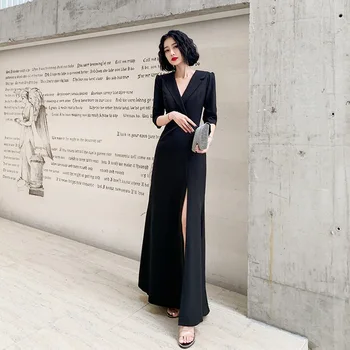 

Women's Dress 2020 Evening Dress Skirt Female New Black Long Dress Ladies Elegant Dress High Split V-neck Dress Women
