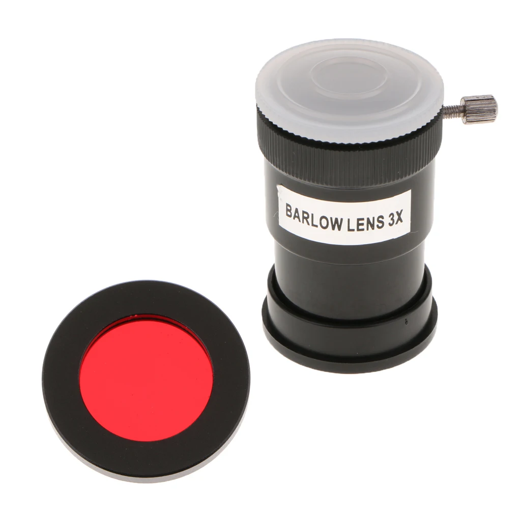 1.25 inch 3X Barlow Lens Multi-coated Broadband Film M42 Thread & Telescope Eyepiece Color Filter (Red) for Astronomy Accessory