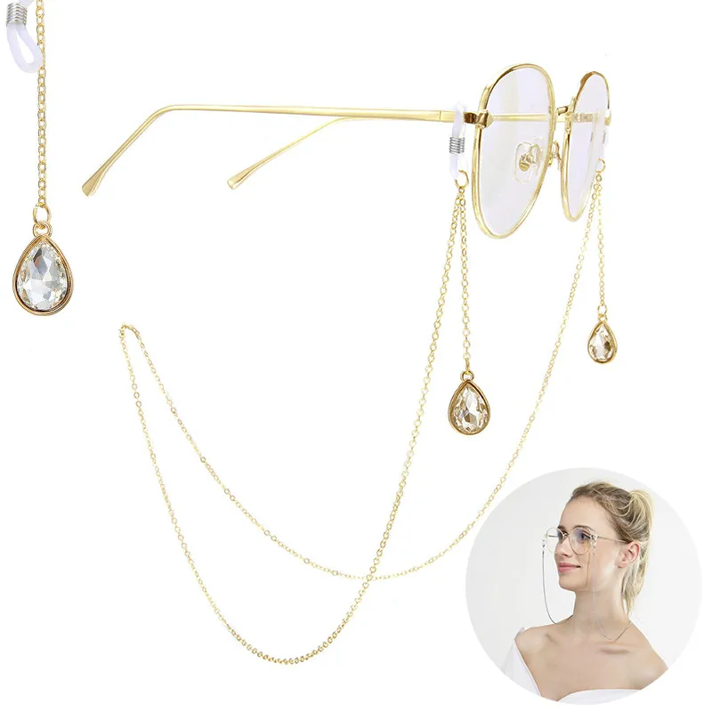 75cm Sunglasses Lanyard Strap Necklace Gold Metal Eyeglass Glasses Water Drop Chain Cord For Reading Glasses New
