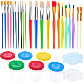 

30 Pcs Paint Cups with Lid No Spill Paint Cups with Paint Brushes Set for Kids, Toddler