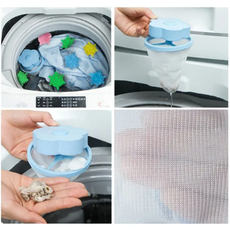 Reusable Washing Machine Floating Lint Mesh Trap Bag Hair Catcher Filter Net Pouch Cleaning Balls Bag Household Tool
