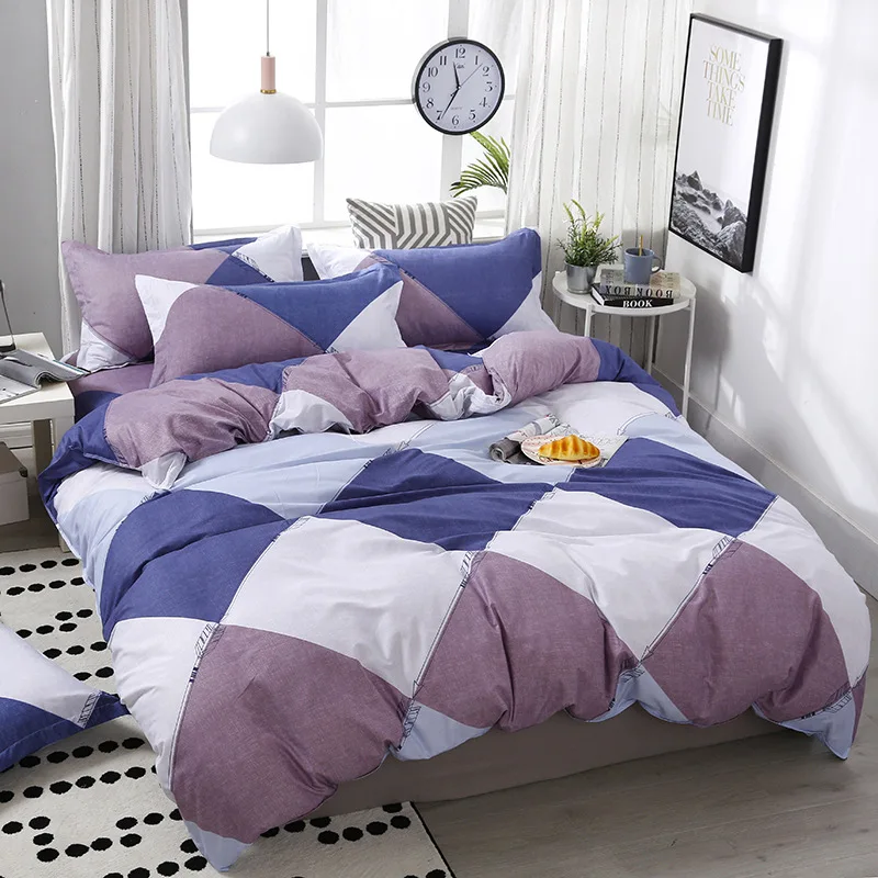 

FUNBAKY 4pcs/Set 200X230cm Simple Style Geometric Pattern Comforter Bedding Sets Cotton Duvet Cover Set Bed Linen Home Textile