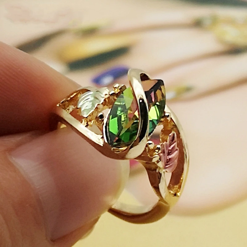 Women Exquisite Mystic Fire Black Hills Leaf Gold Rings Bridal Wedding Engagement Banquet Party Ring Jewelry Gift | Украшения и
