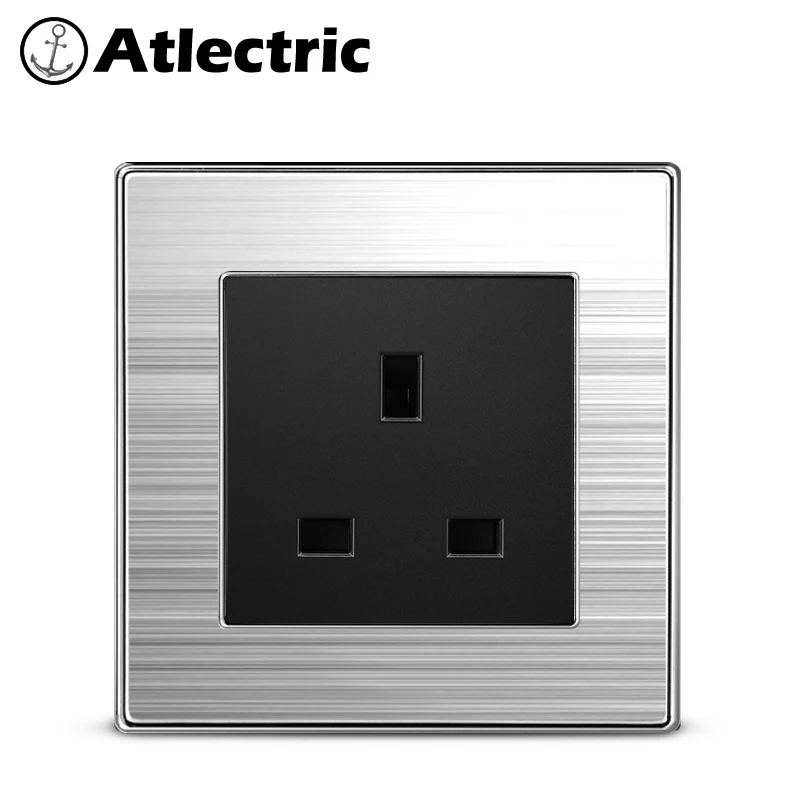 Atlectric штепсельная вилка стандарта Великобритании розетка 13A мощность настенная электрическая розетка панель из нержавеющей стали 86 мм * 86