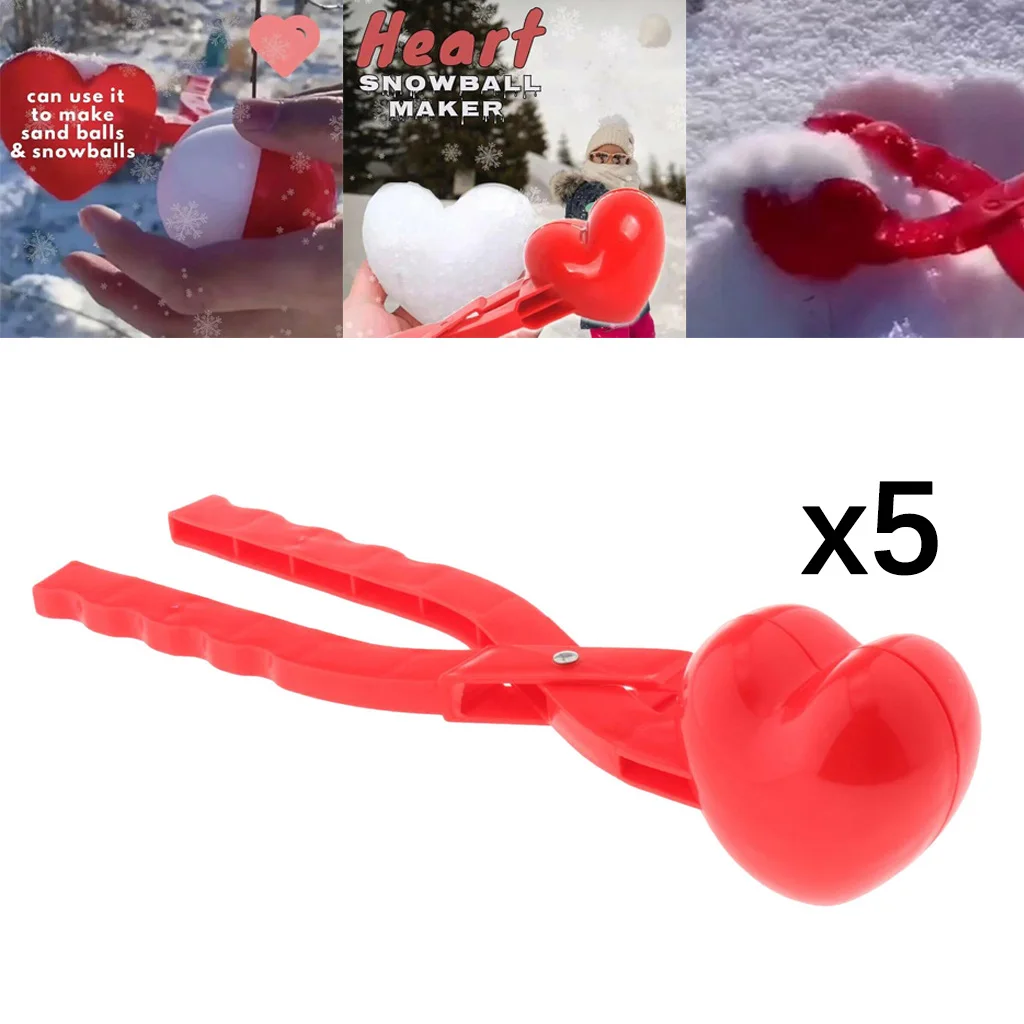 Pack of 5 Heart Shaped Snow Ball Maker Clips Clamps Kids Children Sand Toys Snow Scoop Maker Snow Fight Game Outdoor