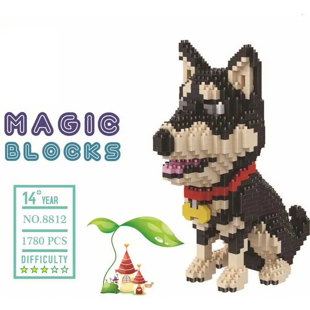

Lovely animal dog micro diamond building block Siberian Husky puppy assemble nano bricks model education toys for kids gifts