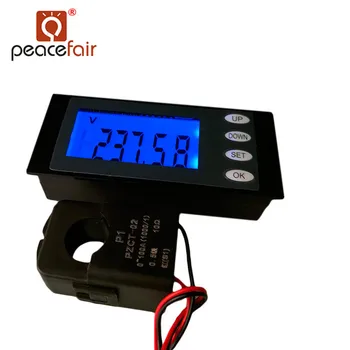 

PEACEFAIR Single Phase AC Digital Voltmeter Ammeter 220V 100A 5IN1 Volt Amp Watt KWh Time Electric Energy Tester With Split CT