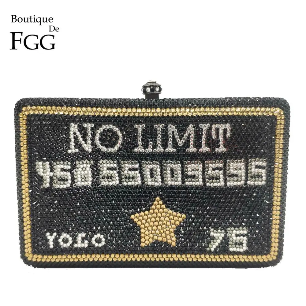 Женский клатч с кристаллами Boutique De FGG черный Yolo без ограничений металлическая